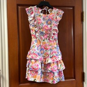 Floral Ruffle Mini Dress - White Multi